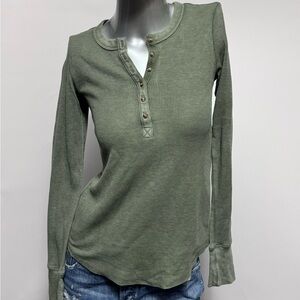 Aerie Olive-Green Henley Long Sleeve Shirt